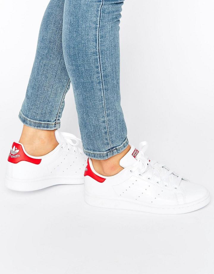 Adidas Originals White And Red Stan Smith Sneakers - White
