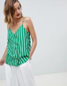 Mango Bold Green Stripe Cami With Buttons In Green - Green