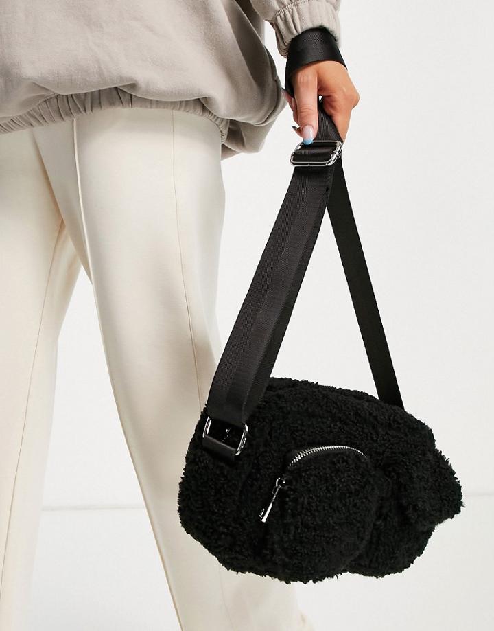 Miss Selfridge Black Sherpa Utility Cross Body