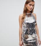 Tfnc Petite Sequin High Neck Bodycon Dress In Multi