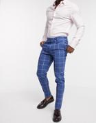Asos Design Wedding Super Skinny Suit Pants In Light Blue Windowpane Check