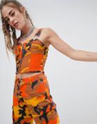 One Above Another Crop Top With Zip In Camo Two-piece-orange