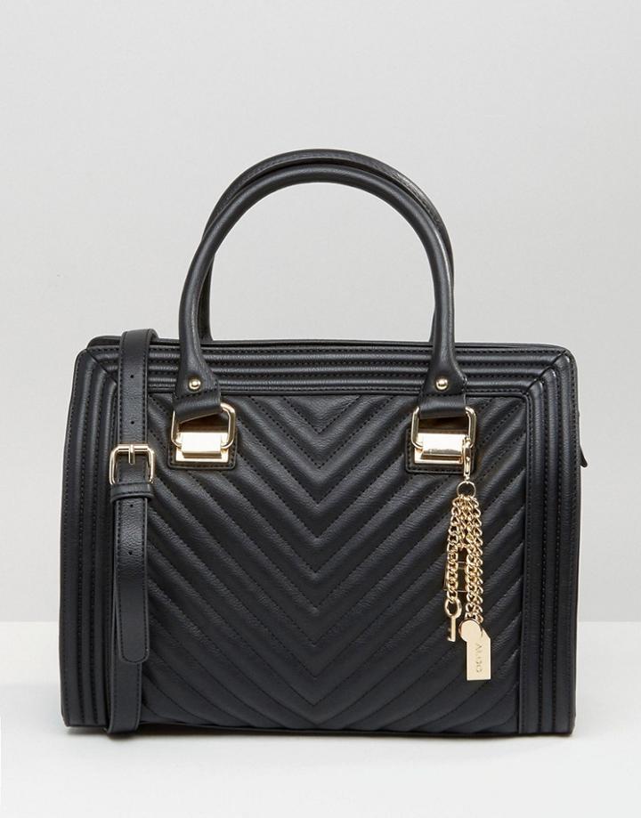 Aldo Front Panel Tote Bag With Bag Charm - Black