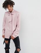 Asos Design Regular Fit Shirt With Pussy Bow In Pink - Pink