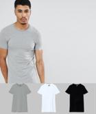 Asos Design Longline Muscle Fit Crew Neck T-shirt With Stretch 3 Pack Save - Multi