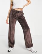 Topshop Low Rise Velour Sweatpants In Chocolate-brown