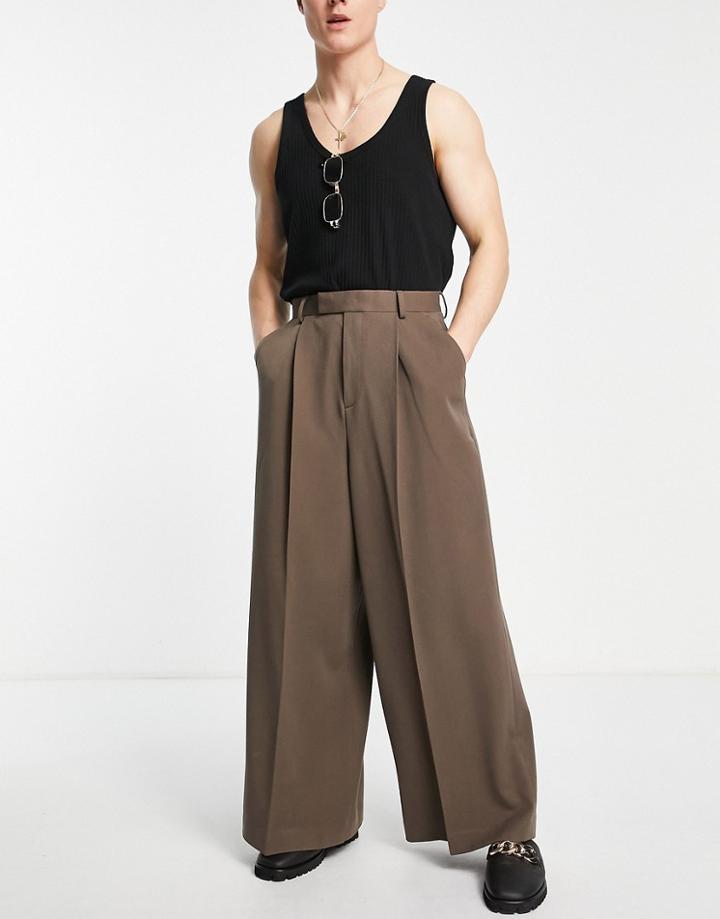 Asos Design Smart Extreme Wide Leg Pants In Chocolate Brown