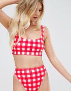 Asos Fuller Bust Mix And Match 'the Crop' Bikini Top In Red Gingham Dd-g - Multi