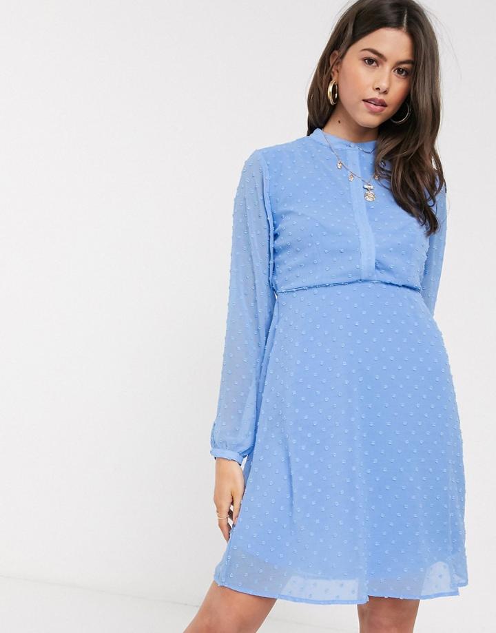 Vila Dress With Textured Detail In Blue-blues
