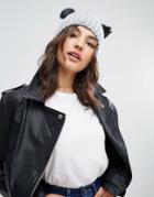 Asos Cat Ears Beanie With Faux Fur Ears - Gray