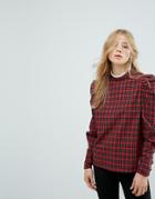 New Look High Neck Plaid Top - Red