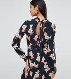 Asos Tall High Neck Skater Dress With Open Back In Geo Floral Print - Multi