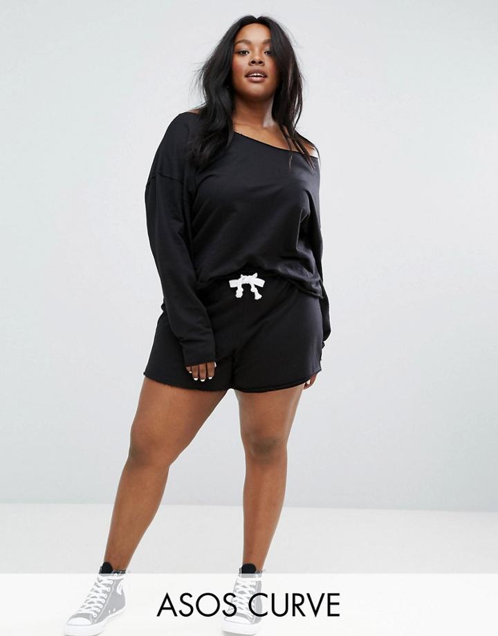 Asos Curve Lounge Shorts With Raw Edge - Black