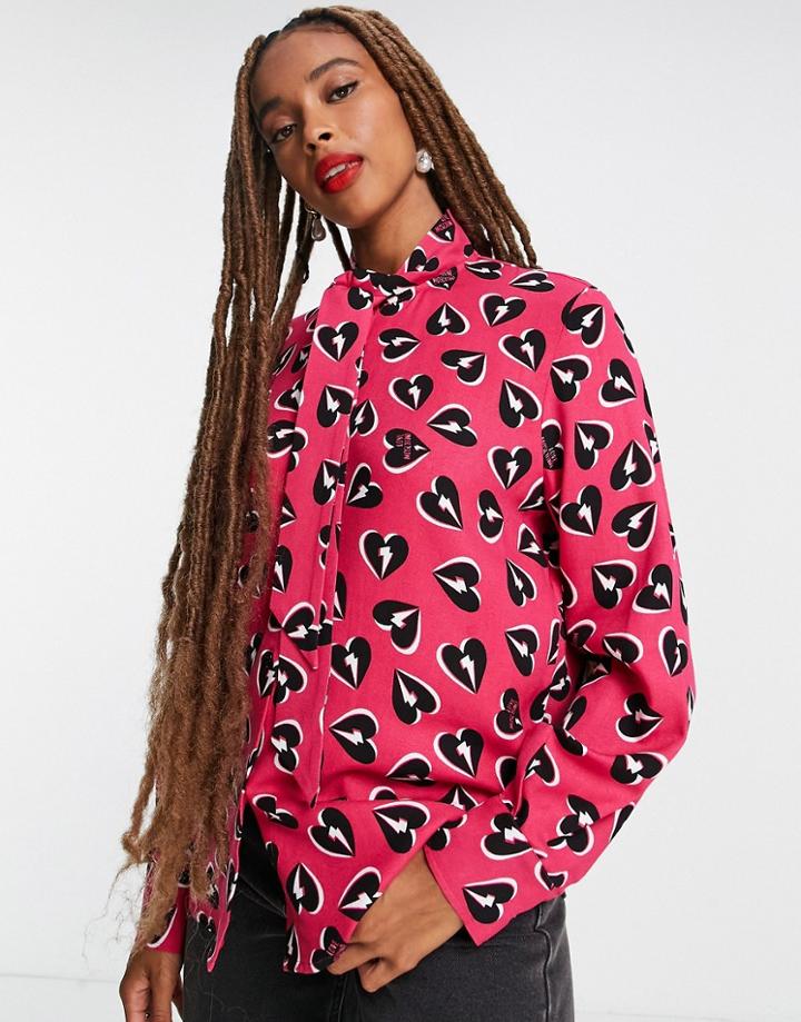Love Moschino Camicia Allover Heart Print Blouse In Pink