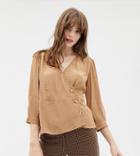Monki Wrap Blouse With Buttons In Beige - Red