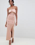 Asos Design Button Tux Scuba Bandeau Maxi Dress - Beige