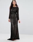 Forever Unique Audrey Long Sleeve Embelished Maxi Dress - Black