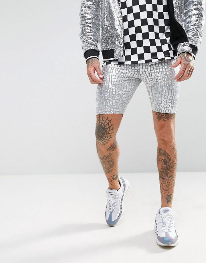 Asos Festival Short Megging With Irridescent Print - Silver