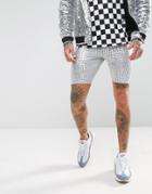 Asos Festival Short Megging With Irridescent Print - Silver