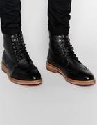 Asos Brogue Boots In Black Scotchgrain Leather - Black