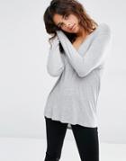 Asos The New Forever T-shirt With Long Sleeves And Dip Back - Gray