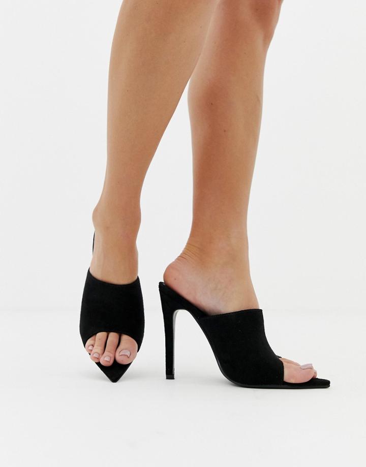 Prettylittlething Pointed High Heeled Mule In Black - Black