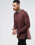 Asos Oversized Long Sleeve T-shirt With Burn Wash And Raw Edge - Rust