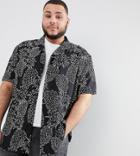 Asos Design Plus Oversized Shirt In Pineapple Print In Black - Black