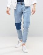 Asos Stretch Slim Ankle Grazer Jeans In Vintage Blue Mid Wash - Blue