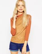 Asos Sweater With Suedette Front And Turtleneck - Tobacco