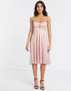 Asos Design Bandeau Tulle Mesh Midi Skater Dress In Pale Pink