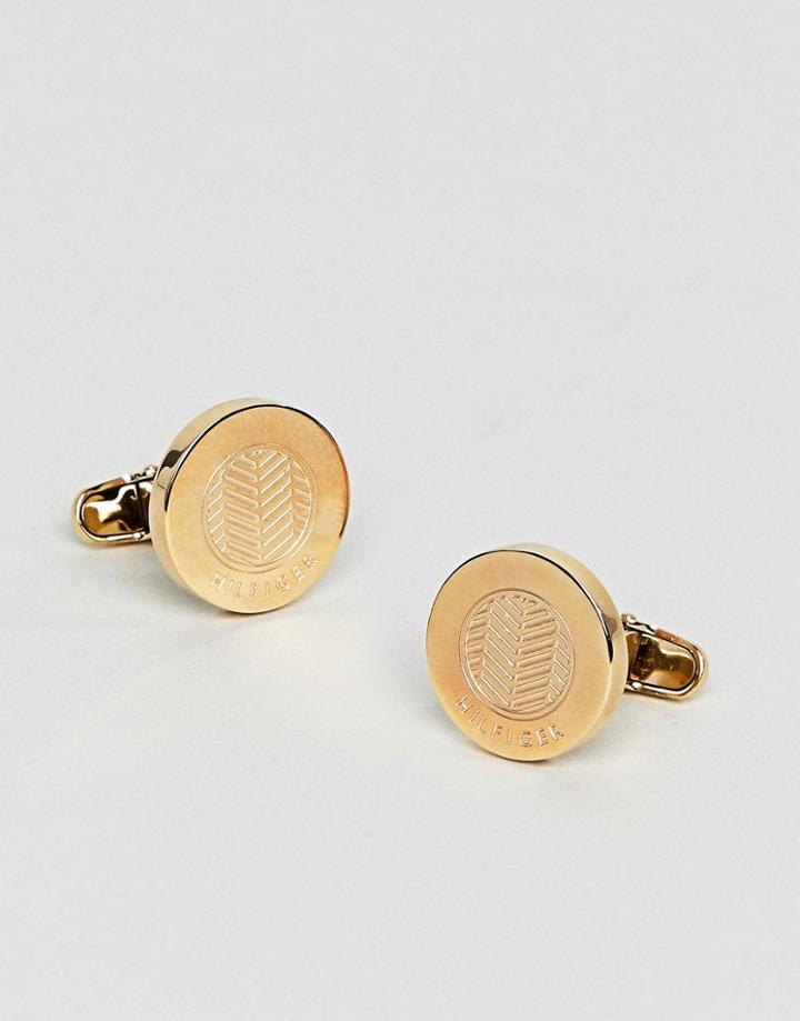 Tommy Hilfiger Herringbone Cufflinks In Gold - Silver