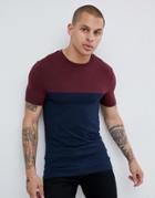 Asos Design Muscle T-shirt With Contrast Yoke In Navy - Navy
