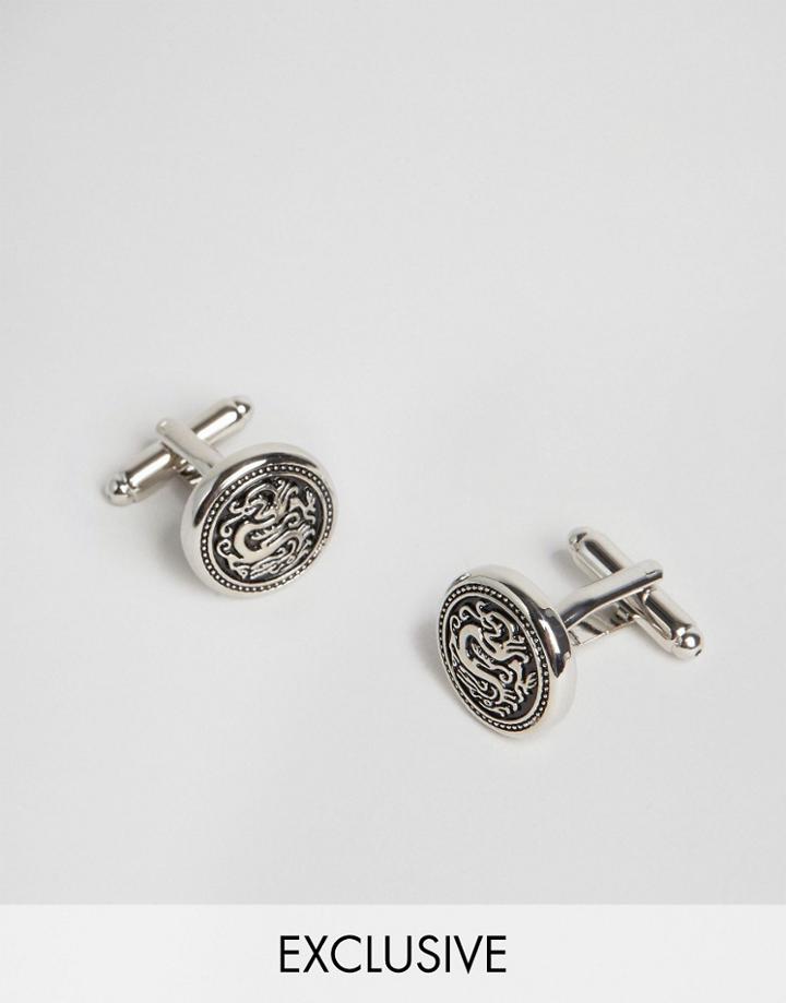 Reclaimed Vintage Dragon Enamel Cufflinks - Silver