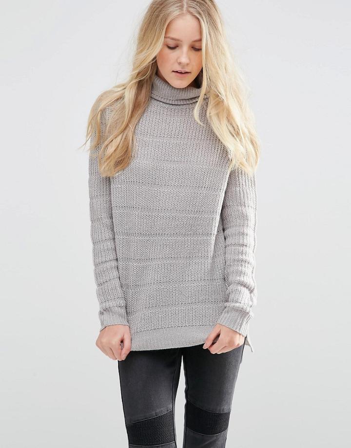 Vila Roll Neck Knit Jumper - Gray