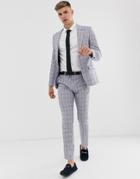 River Island Skinny Suit Pants In Powder Blue Check