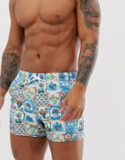 Asos Design Two-piece Swim Shorts In Retro Tile Print Super Short Length - Multi