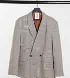 Collusion Unisex Oversized Double Breasted Dad Blazer In Heritage Plaid-brown