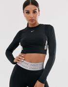 Nike Pro Training Long Sleeve Top In Black With Taping Detail