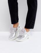 Asos Marshmallow Pom Pom Flat Shoes - Silver