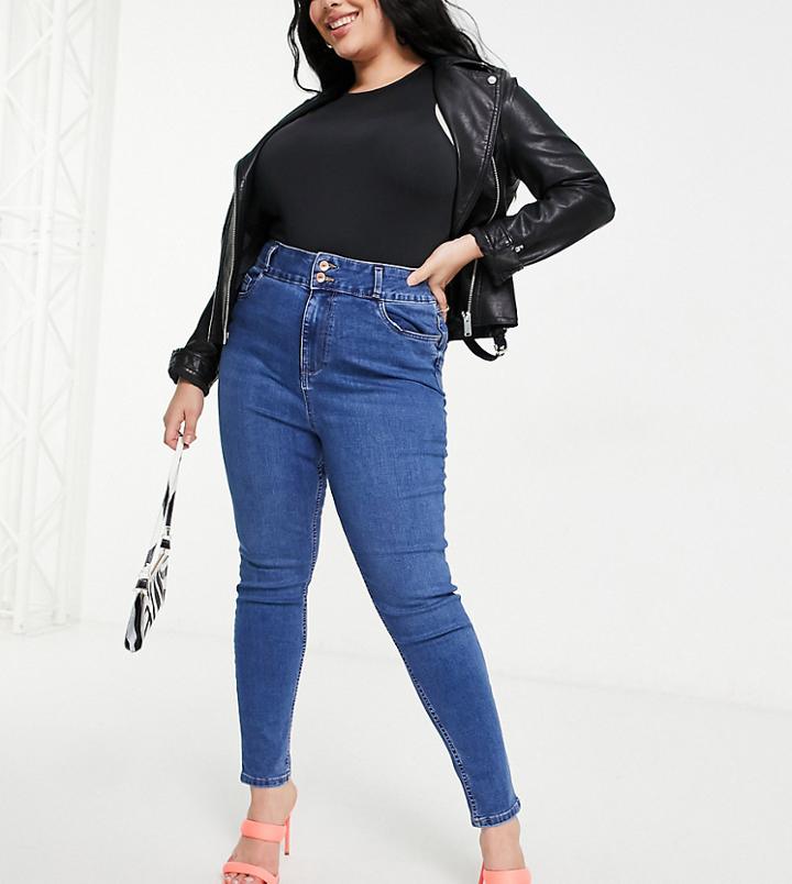 New Look Curve High Waist Lift & Shape Skinny Jeans In Blue-blues