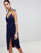 Asos Pencil Wrap Bodycon Dress With Ties - Navy
