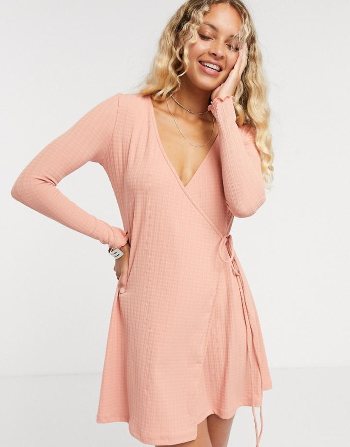 Topshop Seersucker Wrap Front Mini Dress In Natural-neutral