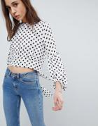 Qed London Polka Dot Blouse - White