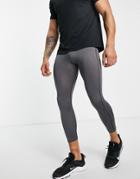 Nike Training Pro Swoosh Outline Graphic 3/4 Length Compression Leggings In Gray