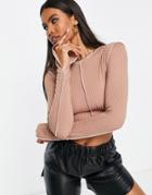 Missyempire Contrast Stitch Crop Top In Mocha-brown