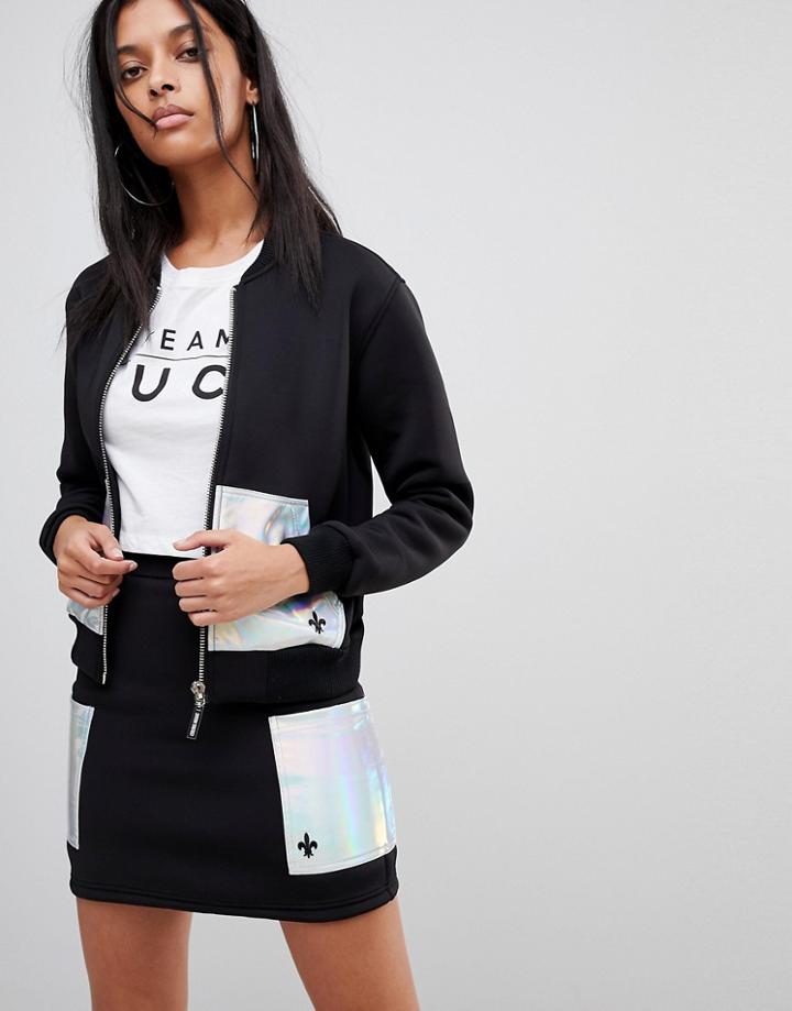 Criminal Damage Circa Bomber With Holographc Pockets - Black
