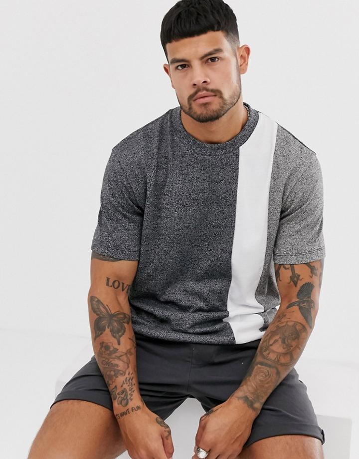 Asos Design T-shirt In Twisted Jersey Vertical Color Block - Navy