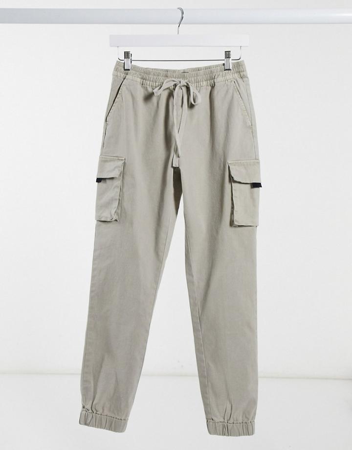 Asos Design Cargo Pants With Embroidery In Washed Ecru-neutral