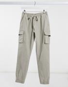 Asos Design Cargo Pants With Embroidery In Washed Ecru-neutral